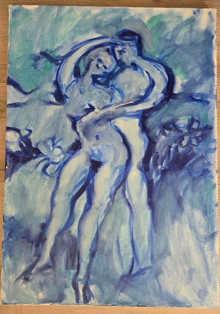 Liefdespaar. Olieverf op doek., Antiek en Kunst, Kunst | Schilderijen | Modern, Ophalen of Verzenden