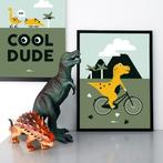 Kinderposter Muurposter Poster Dino op Fiets ANNIdesign, Rechthoekig Staand, Nieuw, Ophalen of Verzenden, A1 t/m A3