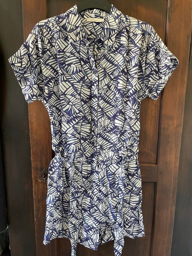 Blauwe met wit print jumpsuit van Sissy Boy maat S, Ophalen of Verzenden, Zo goed als nieuw, Maat 36 (S), Blauw