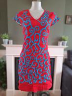 Almatrichi schitterend rood blauw jurk S 36 / 38, Verzenden, Knielengte, Almatrichi, Maat 36 (S)