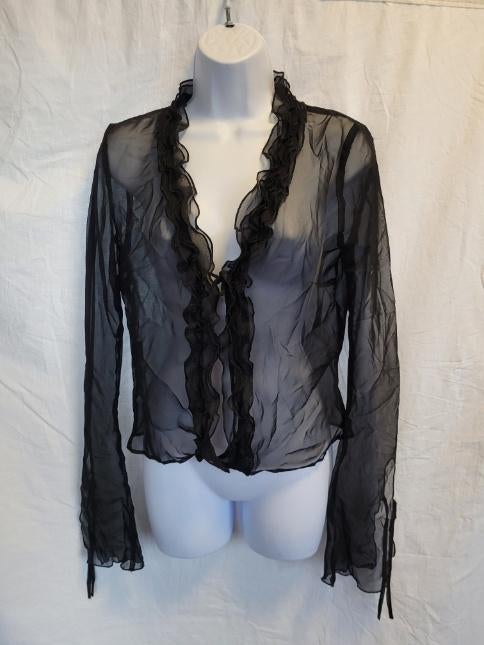Gave zwarte gaas blouse met roesjeskraag mt 38 Wonder Woman, Maat 38/40 (M), ., Zwart, Ophalen of Verzenden