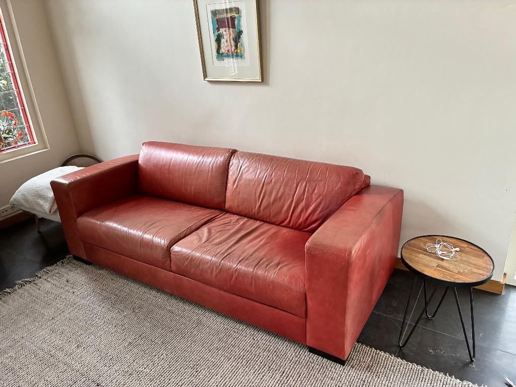 leren bank, Huis en Inrichting, Banken | Bankstellen, Ophalen, Gebruikt, 150 tot 200 cm, Driepersoons