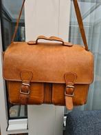 Vintage SCHOOLTAS Ruitertassen LEER boekentas, Gebruikt, Bruin, Aktetas of Boekentas, Ophalen of Verzenden