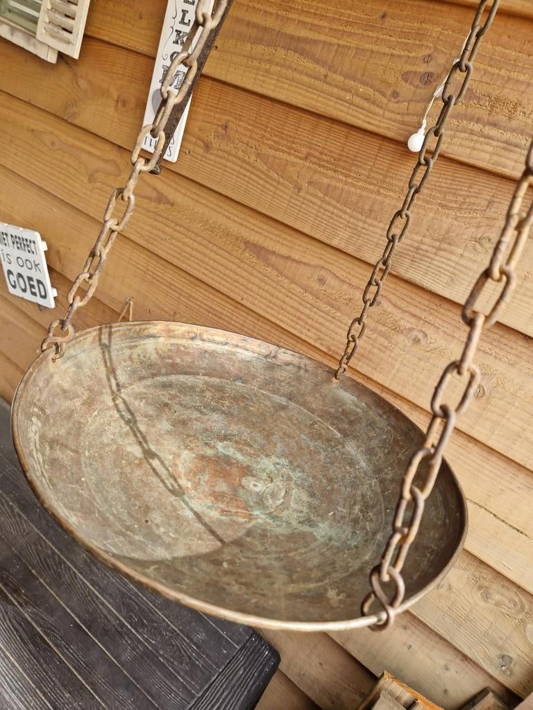 Antieken koperen weegschaal  - decoratie, Tuin en Terras, Bloembakken en Plantenbakken, Gebruikt, Metaal, 60 cm of meer, Minder dan 60 cm