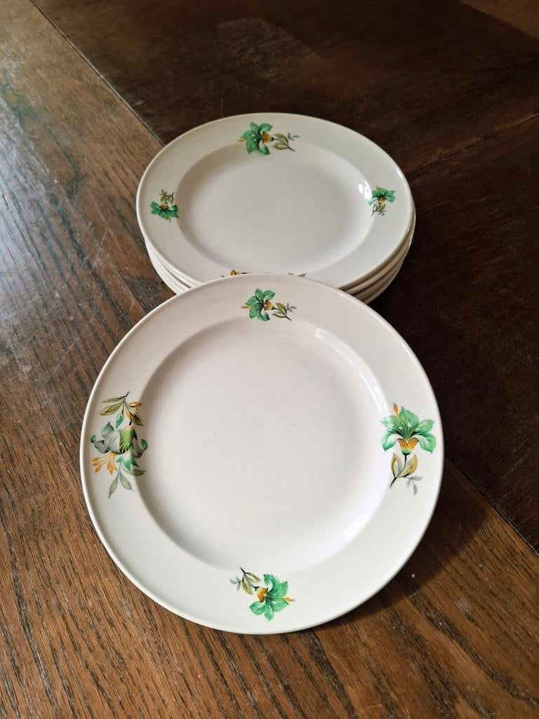 Vintage ontbijtborden Petrus Regout Groene lelie - set van 6, Ophalen of Verzenden