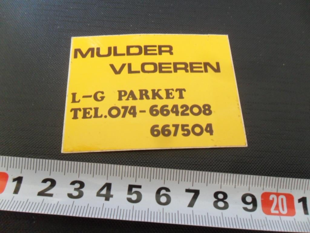 sticker MULDER VLOEREN L-G Parket 074-664208-667504, Ophalen, Zo goed als nieuw