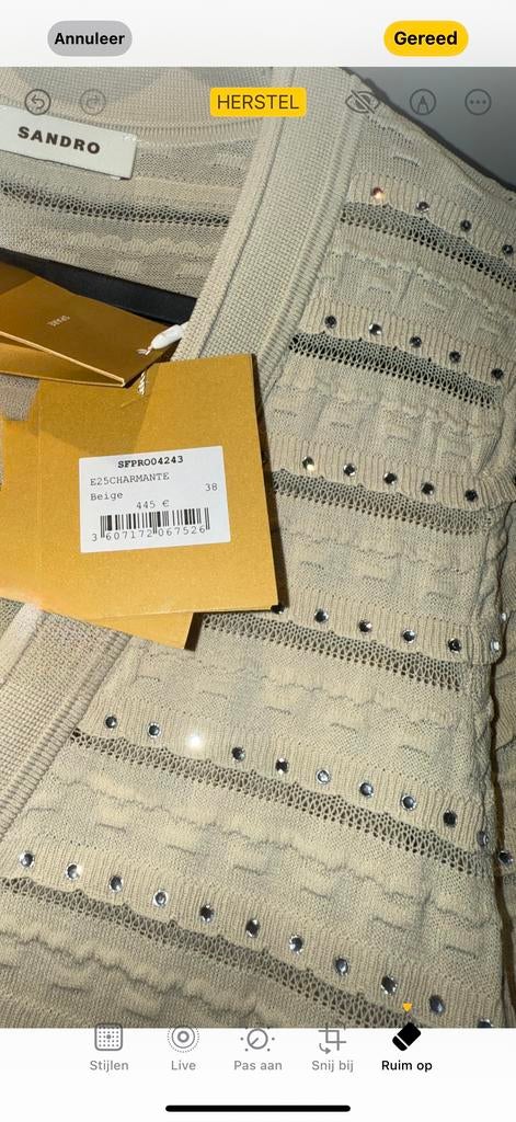 Sandro beige jurk met diamanten, maat 38 M, Kleding | Dames, Jurken, Maat 38/40 (M), Beige, Nieuw, Ophalen of Verzenden