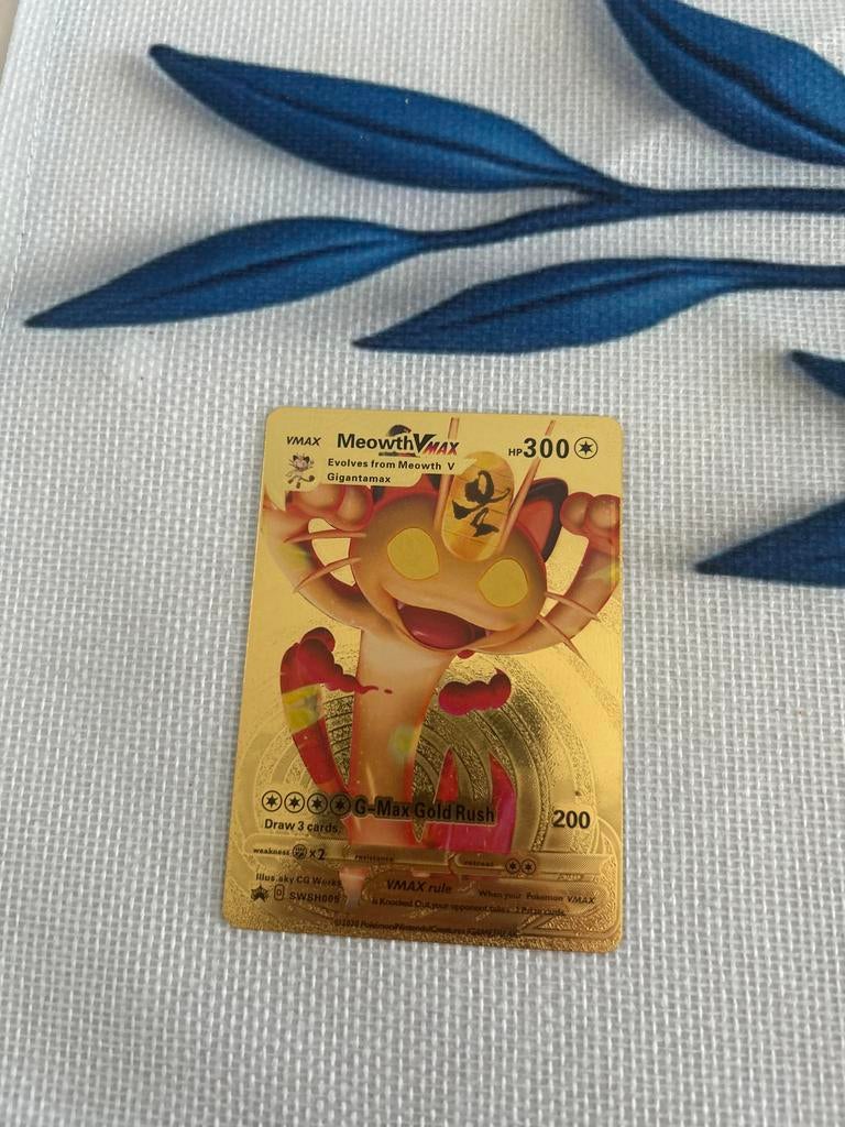 Gouden Meowth VMAX Pokémon Kaart - Zeldzaam, Ophalen of Verzenden, Zo goed als nieuw, Losse kaart, Foil