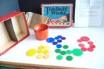 TIDDLEDY WINKS,VLOOIENSPEL,GEHEEL KOMPLEET MET HOUTEN BAKJE, Een of twee spelers, Verzenden, Gebruikt, KLEE