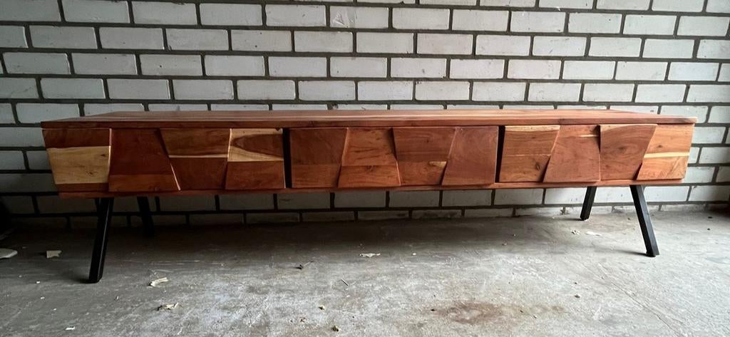Acaciahout tv-meubel, Ophalen, 150 tot 200 cm, Zo goed als nieuw, Minder dan 100 cm