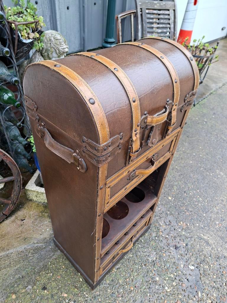 Fraai met leder bekleed wijnrek, met bovenklep afm: 50x25cm, Ophalen of Verzenden, Hout, Minder dan 50 cm