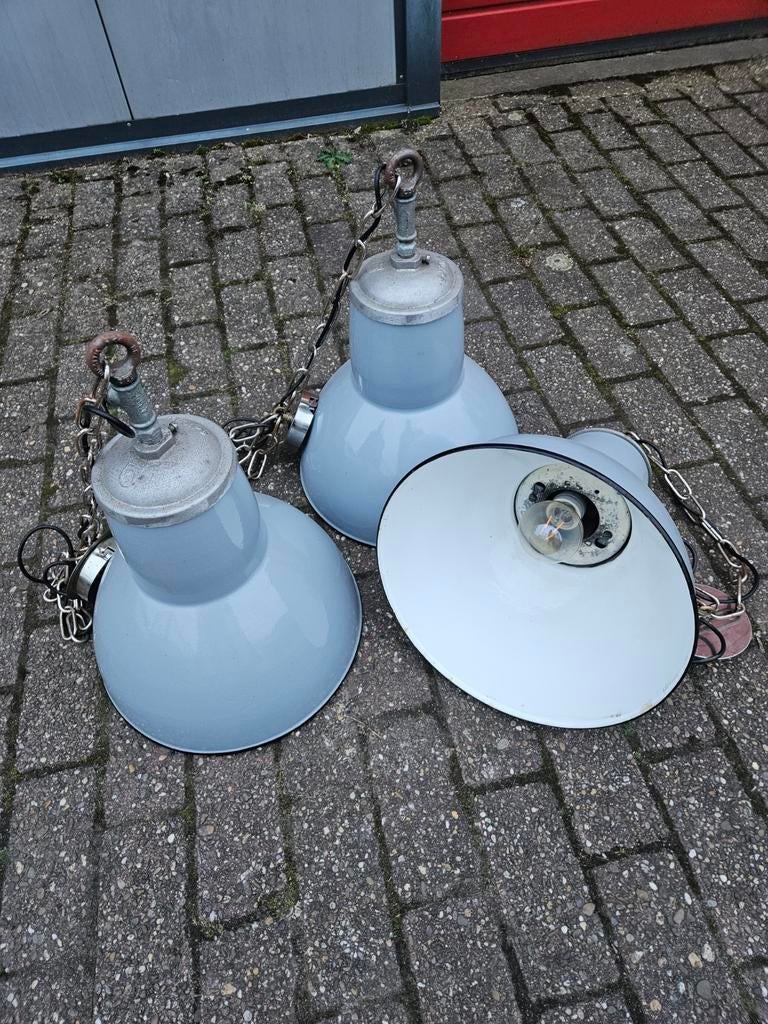 Set van 3 Philips industriële hanglampen, doorsnede 37cm, Antiek en Kunst, Ophalen