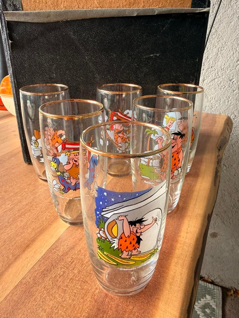Vintage Flintstone glazen, Ophalen, Zo goed als nieuw, Frisdrankglas