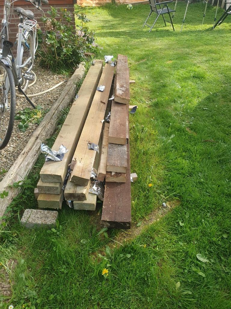 Diverse houten vloerbalken, Geïmpregneerd, Gebruikt, Ophalen of Verzenden, 50 mm of meer