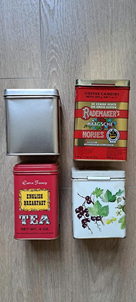 Vintage blikken voor thee, koffie of verzameling (4 stuks), Ophalen of Verzenden, Gebruikt, Koffie, Overige merken