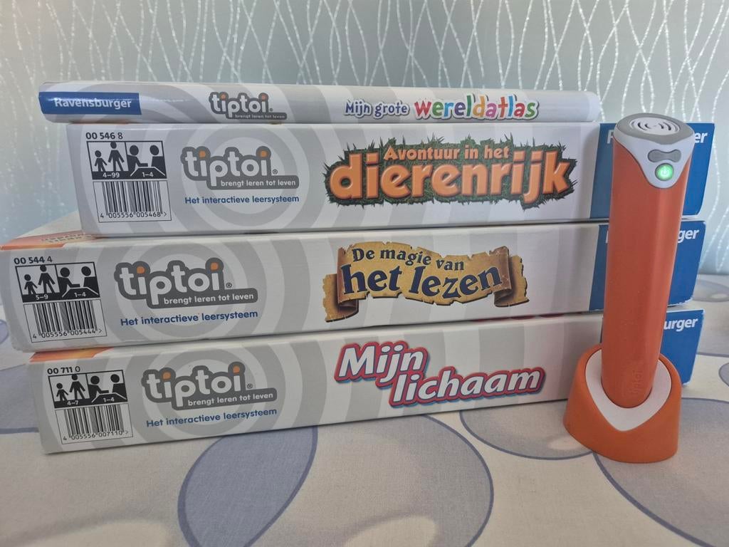 Tiptoi set met pen en 4 spellen, Ophalen of Verzenden, Zo goed als nieuw, Met geluid