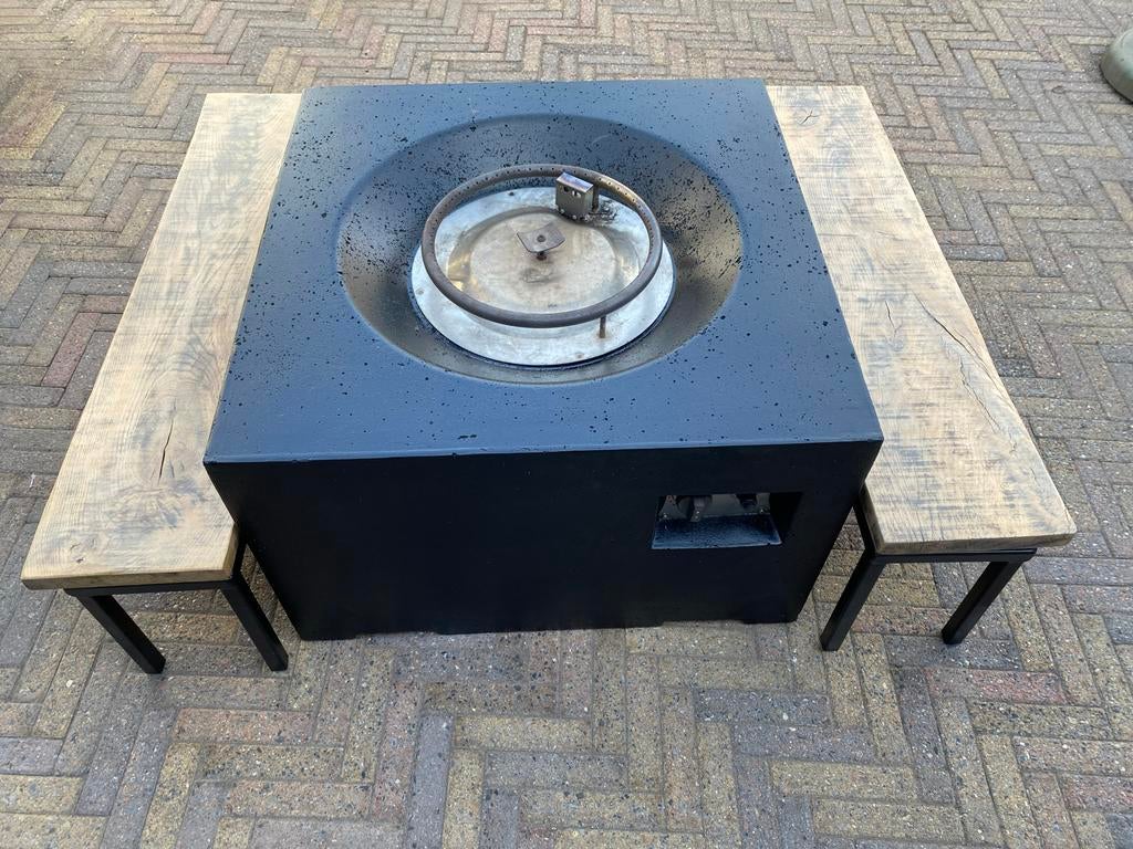 Happy Cocooning vuurtafel met bankje/tafel, Ophalen, Gebruikt