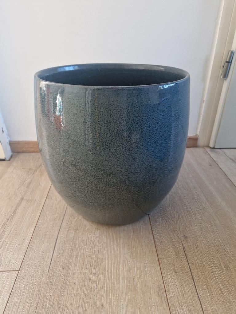 Grote bloempot blauw, Tuin en Terras, Bloempotten, Rond, Zo goed als nieuw, Minder dan 40 cm, Aardewerk