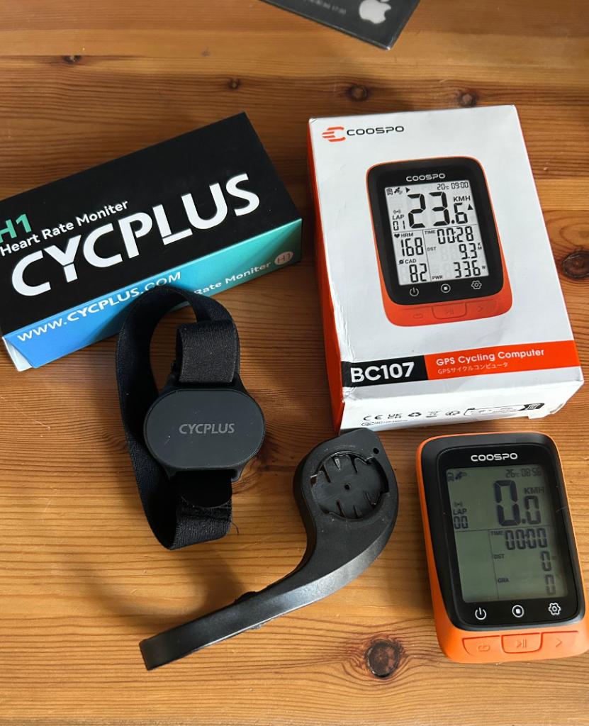 Coospo BC107 + Cycplus Hartslagmeter, Fietsen en Brommers, Fietsaccessoires | Fietscomputers, Zo goed als nieuw, Draadloos, GPS