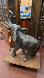 Grote antieke bronzen olifant op marmeren plaat, Ophalen of Verzenden