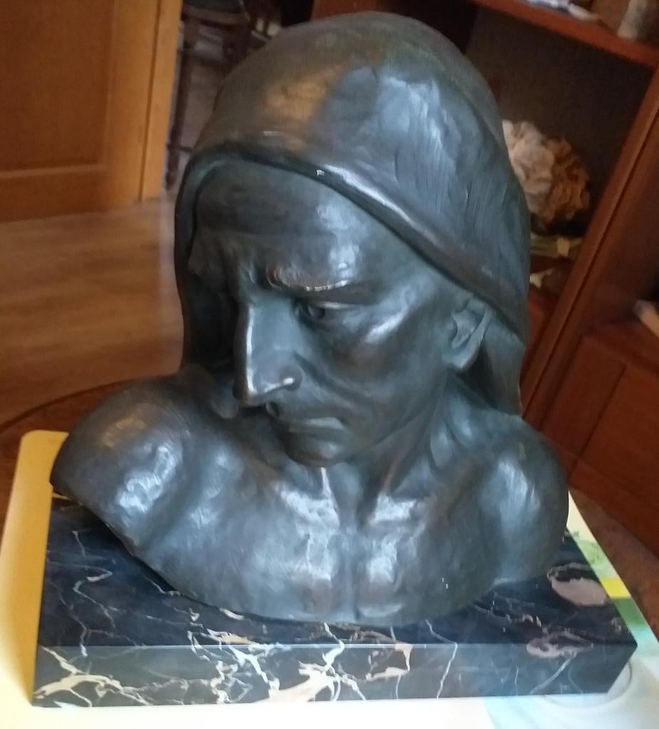 borstbeeld, Antiek en Kunst, Kunst | Beelden en Houtsnijwerken, Ophalen, Gips, Buste, Gepatineerd