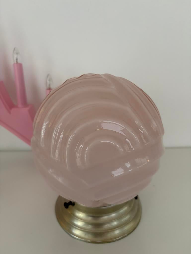 Antieke plafondlamp, roze vintage lamp, hallamp, plafonnière, Antiek en Kunst, Ophalen of Verzenden