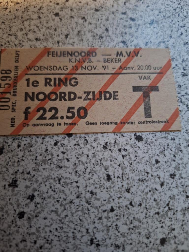 Ticket feyenoord  mvv knvb beker november 91, Ophalen of Verzenden, Zo goed als nieuw, Feyenoord, Overige typen