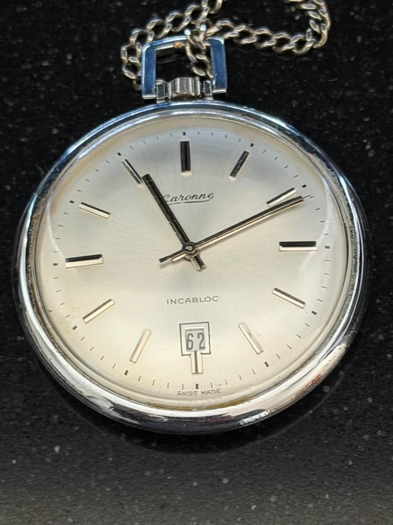 Vintage Garonne Zakhorloge - Incabloc - Swiss Made, Overige merken, Zakhorloge, Gebruikt, Staal