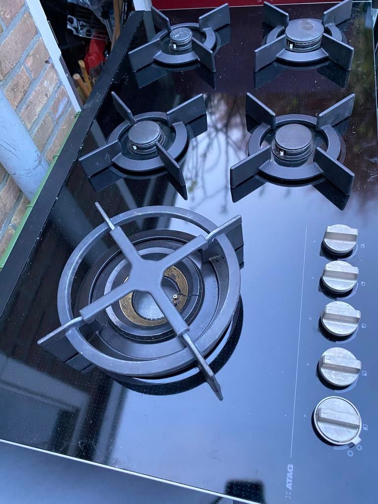 ATAG Inbouw Gas kookplaat met 5 Kookzones - Zwart Glas, Witgoed en Apparatuur, Fornuizen, Gebruikt, 60 cm of meer, Ophalen of Verzenden