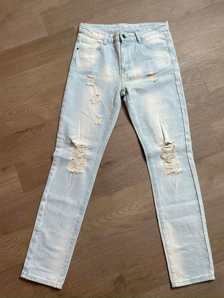 Jeans versleten look ecru blauw zgan mt 170-176 (14-15y), Kinderen en Baby's, Kinderkleding | Maat 170, Ophalen of Verzenden, Zo goed als nieuw