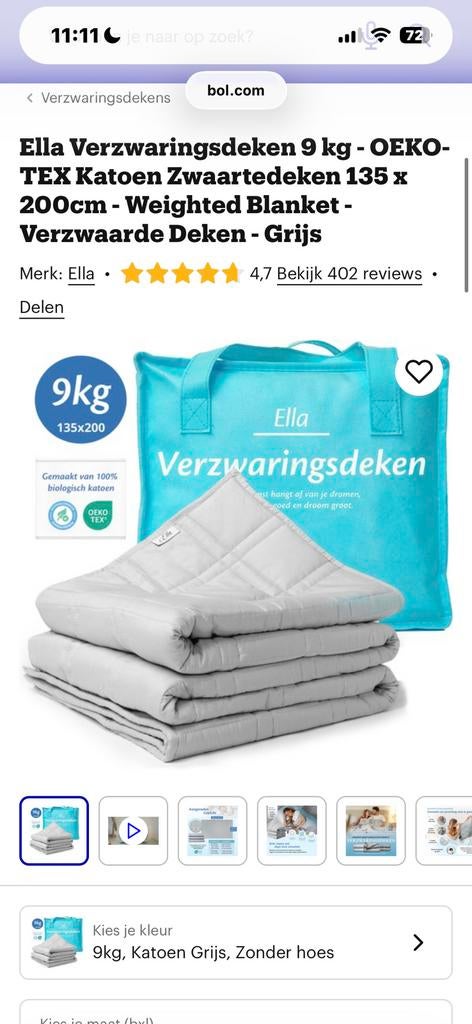 Ella Verzwaringsdeken 9 kg, Gebruikt, Eenpersoons, !, Wit