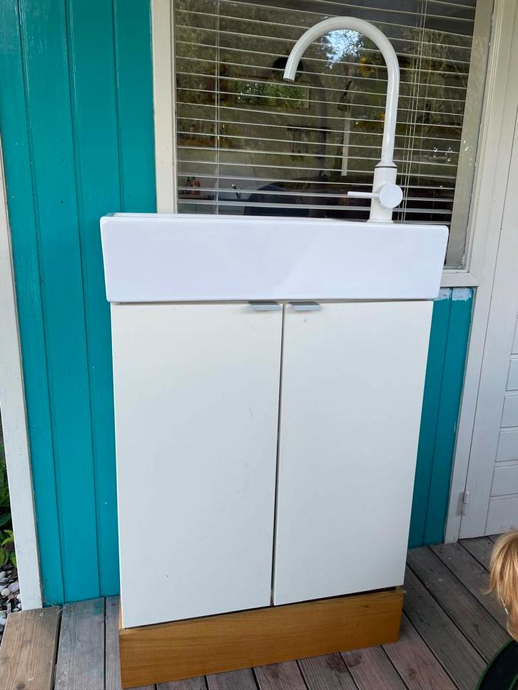 Smalle wastafel met gootsteenkast, Huis en Inrichting, Badkamer | Badkamermeubels, Zo goed als nieuw, Wasbak of Wastafel, Minder dan 100 cm