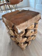 PTMD Kruk Hout & Koeienhuid, Huis en Inrichting, Krukjes, Ophalen, Zo goed als nieuw, Hout