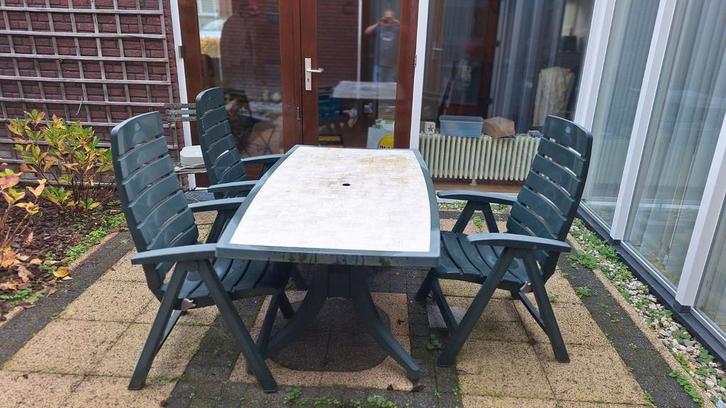 Tuinset: Tafel, Stoelen & Kussens - Bieden!, Tuin en Terras, Tuinsets en Loungesets, Gebruikt, Aluminium, Ophalen of Verzenden
