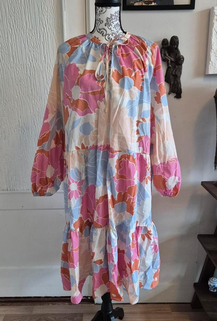 Gina Tricot | midi-dress | oversized | floral | 40 | L, Kleding | Dames, Jurken, Zo goed als nieuw, Maat 38/40 (M), Overige kleuren