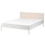 IKEA Bedframe (160x200) met beige hoes + Pocketveringmatras, Ophalen, Wit, Strak en knus, Tweepersoons