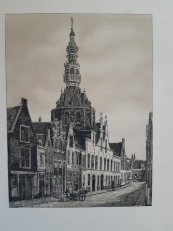 Ets van Eugène Rensburg van kerk/dorpsgezicht Zierikzee  beschikbaar voor biedingen