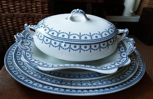 Antiek servies Cauldon BWM&co Harcourt Engeland blauw wit, Antiek en Kunst, Antiek | Servies los, Ophalen of Verzenden