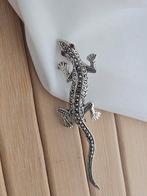 Zilveren Gekko Broche Markasiet, Sieraden, Tassen en Uiterlijk, Broches, 4 tot 7 cm, Ophalen of Verzenden, Zo goed als nieuw, Met edelsteen
