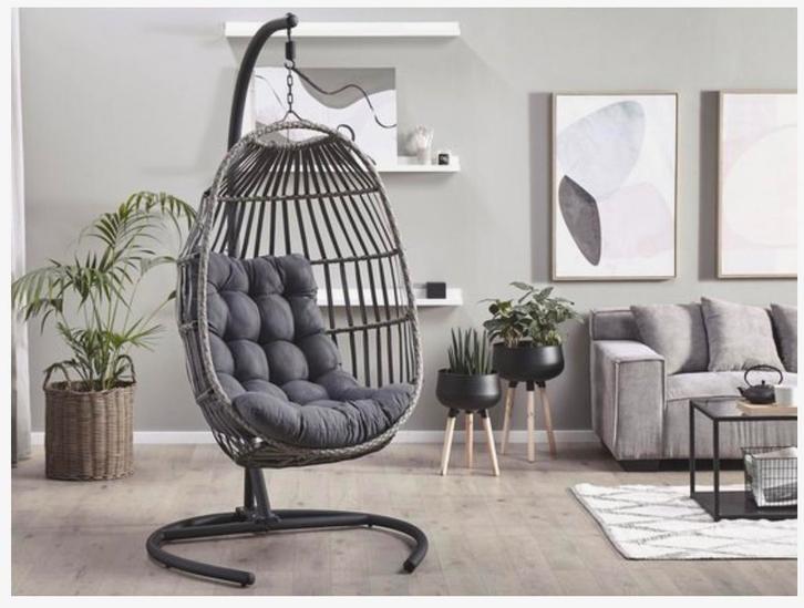 Hangstoel met standaard - Wicker lux en opvouwbaar SESIA, Huis en Inrichting, Fauteuils, Zo goed als nieuw, Hout, Kunststof, Leer