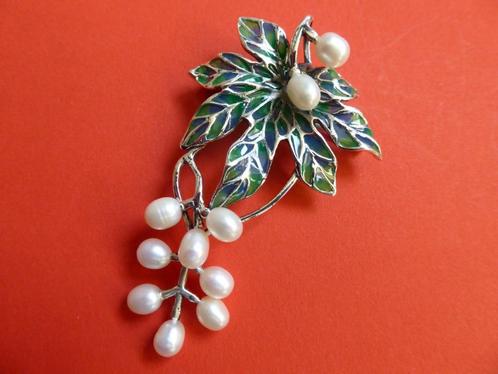 Prachtige Zilveren Tiffany Hanger/Broche - Blad met parels, Sieraden, Tassen en Uiterlijk, Antieke sieraden, Overige typen, Zilver