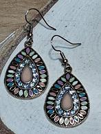 boho vintage oorbellen zalmroze met strass, Sieraden, Tassen en Uiterlijk, Oorbellen, Ophalen of Verzenden, Zilver, Overige materialen