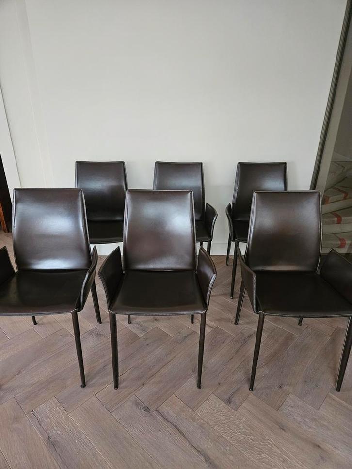 Italiaans Design  Bontempi  Linda 04.26B Donkerbruin Leer, Huis en Inrichting, Stoelen, Gebruikt, Leer, Bruin, Ophalen