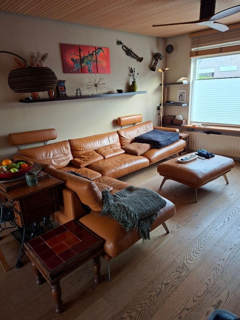 Hoekbankstel leder, Ophalen, Gebruikt, Leer, Strak modern