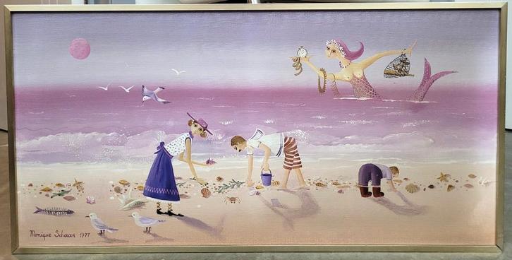 Monique SCHAAR, schelpjes rapen, Antiek en Kunst, Kunst | Schilderijen | Klassiek, Ophalen of Verzenden