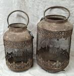 Vintage Windlichten Set, Gebruikt, Grijs, Ophalen of Verzenden, Metaal