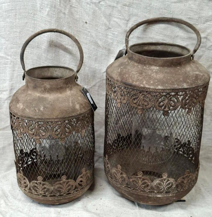 Vintage Windlichten Set, Huis en Inrichting, Woonaccessoires | Kandelaars en Kaarsen, Gebruikt, Kandelaar, Minder dan 25 cm, Metaal