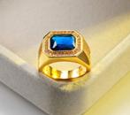 Blauwe zirkoon 925 zilveren met goud heren ring, 20 of groter, Heer, Nieuw, Ophalen of Verzenden