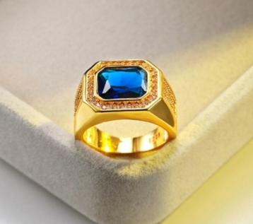 Blauwe zirkoon 925 zilveren met goud heren ring beschikbaar voor biedingen