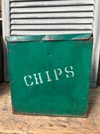 Oud  groen winkelblik chips, voorraadblik, Verzamelen, Blikken, Ophalen, Zo goed als nieuw, Overige, Overige merken